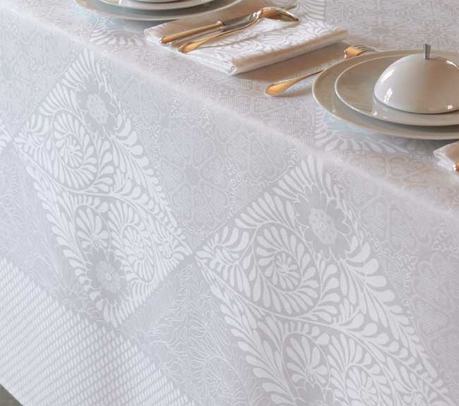 Nappe jacquard pur coton blanc blanc Beauregard blanc